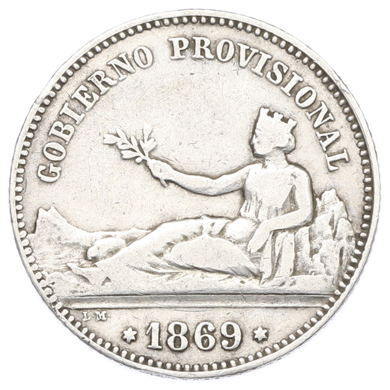 1 песета 1869 года Испания — Фото №1