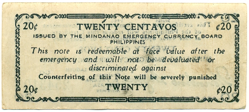 20 сентаво 1943 года Филиппины — провинция Минданао — Фото №2