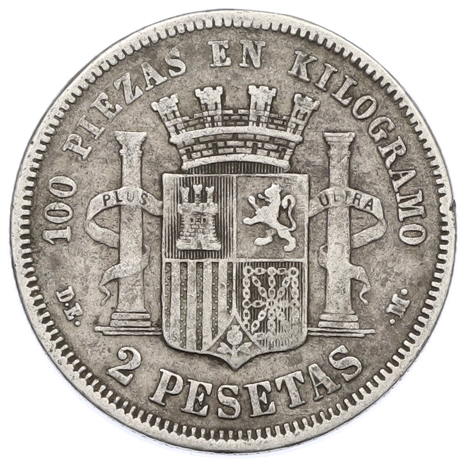 2 песеты 1870 (74) года Испания — Фото №2