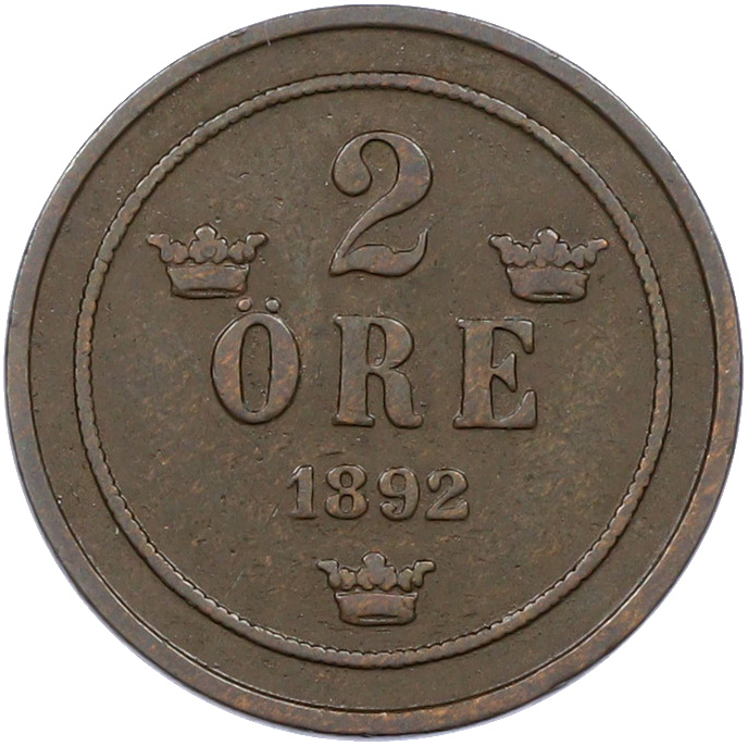 2 эре 1892 года Швеция — Фото №1