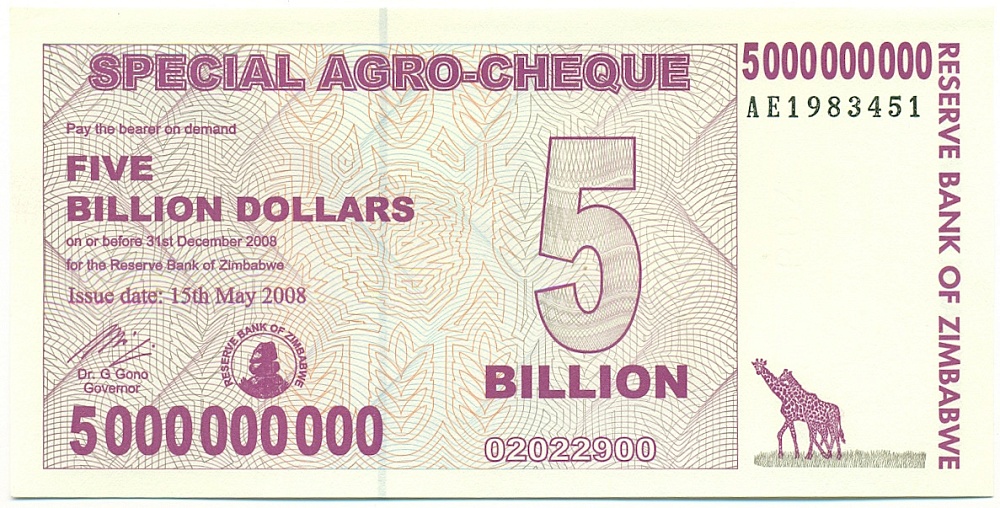 5 миллиардов долларов 2008 года Зимбабве — Фото №1
