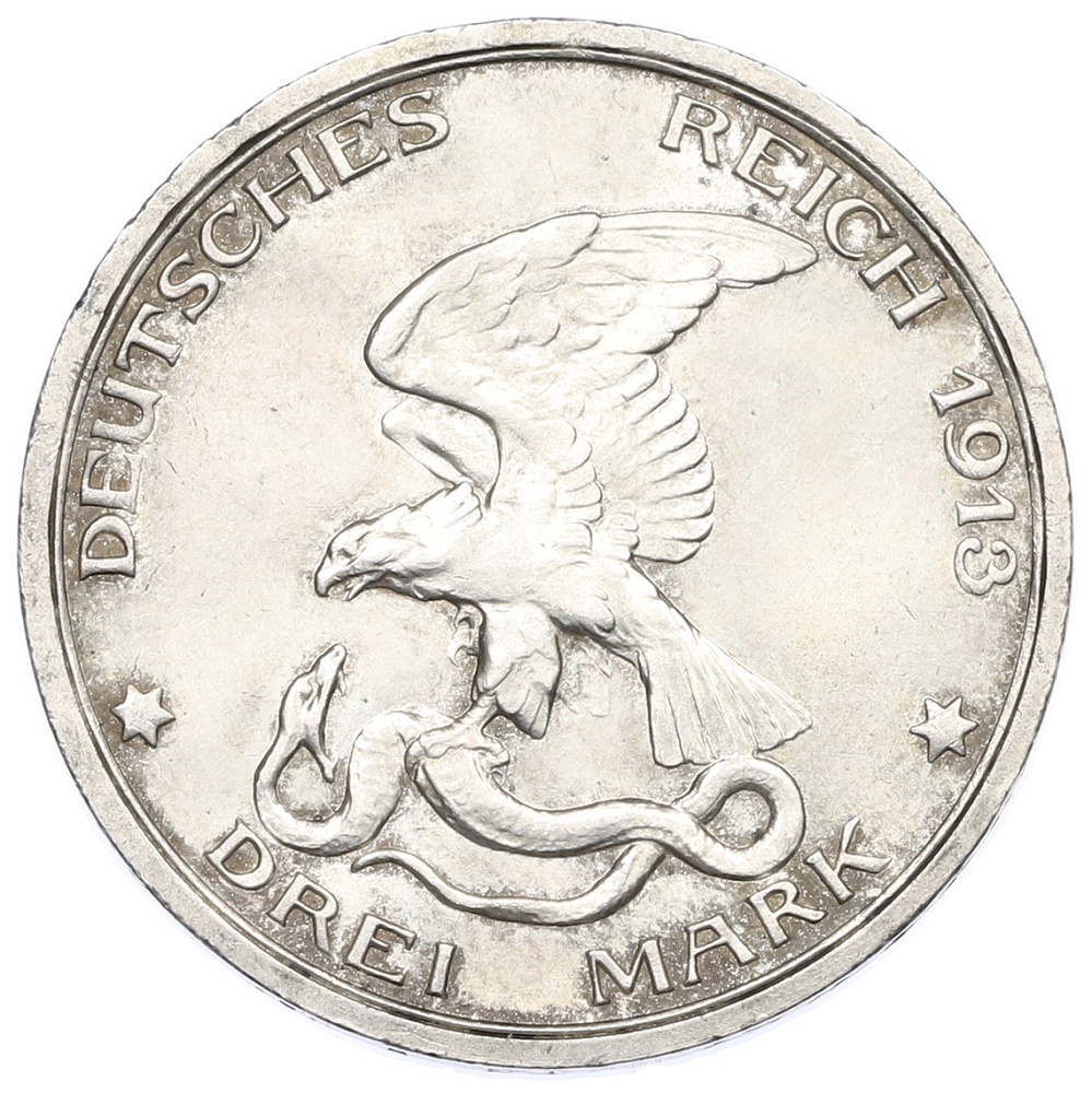 3 марки 1913 года Германия (Пруссия) «100 лет объявлению войны против Франции» — Фото №2
