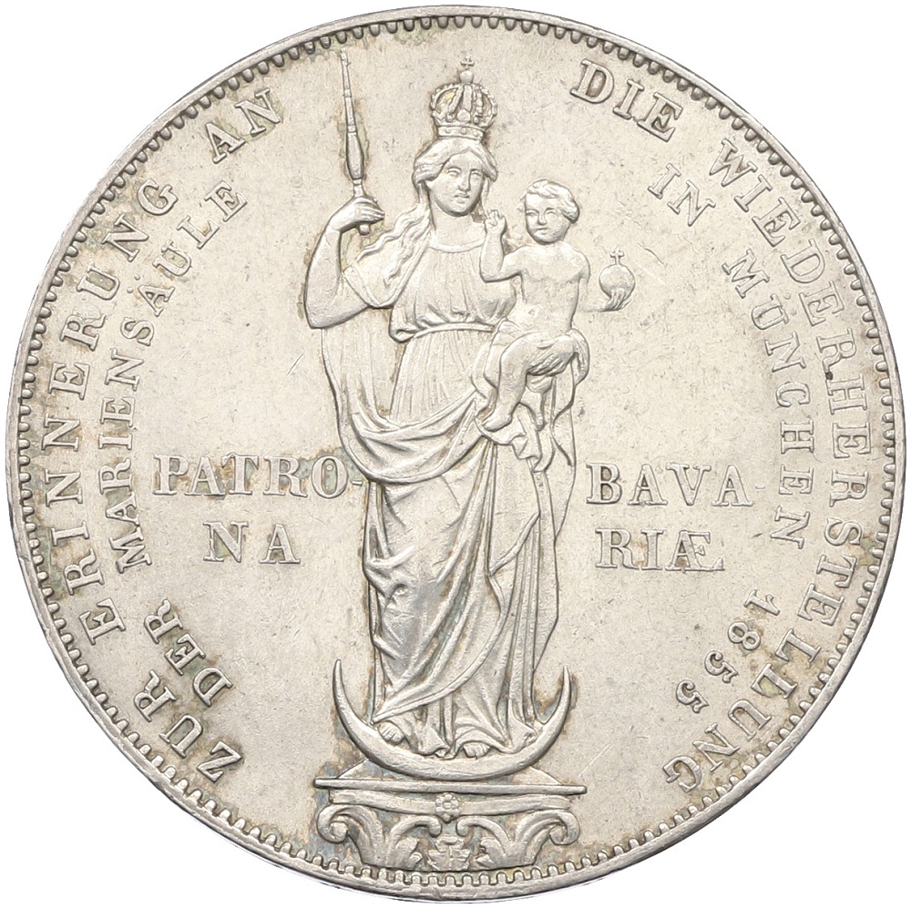 2 гульдена 1855 года Бавария «Восстановление колонны Мадонны в Мюнхене» — Фото №1