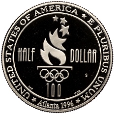 1/2 доллара (50 центов) 1996 года S США «XXVI летние Олимпийские Игры 1996 в Атланте — Плавание» — Фото №2