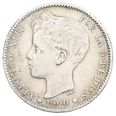 1 песета 1900 года Испания — Фото №1