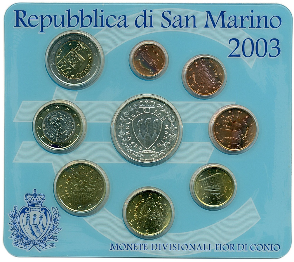 Набор из 9 евромонет 2003 года Сан-Марино — Фото №1
