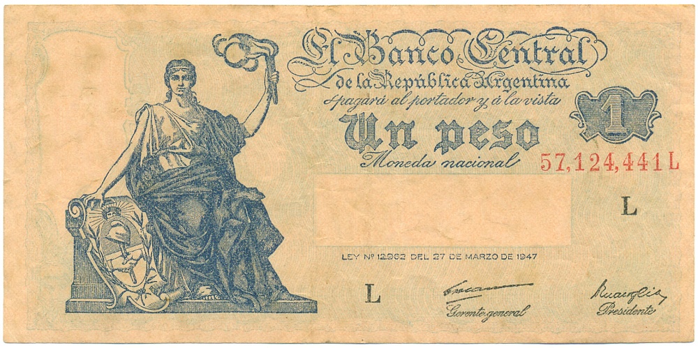 1 песо 1948-1949 года Аргентина — Фото №1