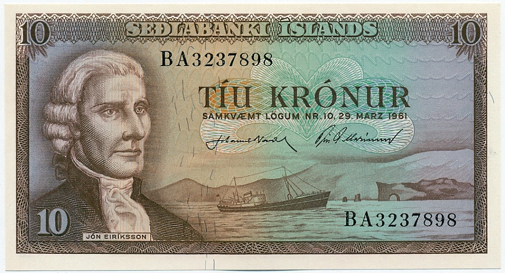 10 крон 1961 года Исландия — Фото №1