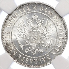 1 марка 1915 года Русская Финляндия — в слабе NGC (MS65+) — Фото №2