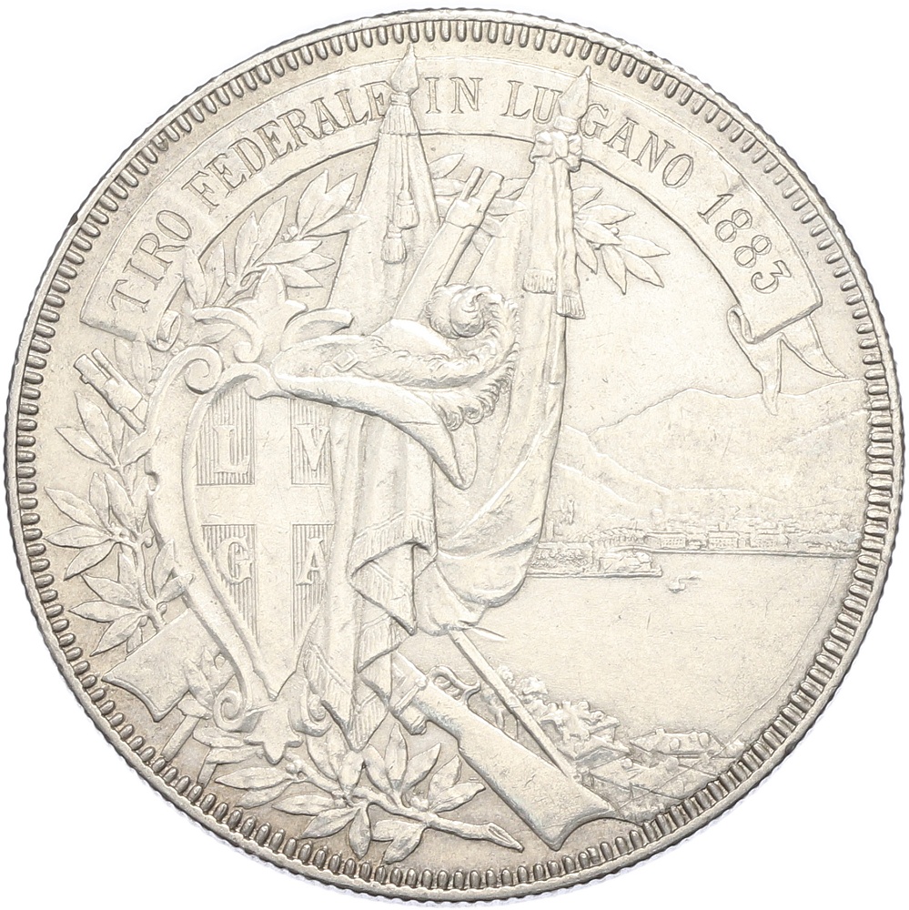 5 франков 1883 года Швейцария «Стрелковый фестиваль в Лугано» — Фото №1