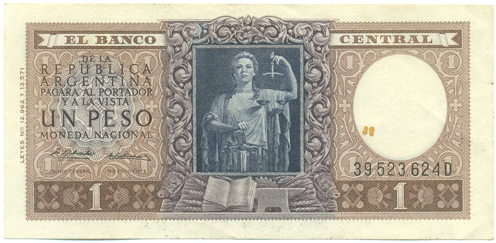 1 песо 1956-1957 года Аргентина — Фото №1