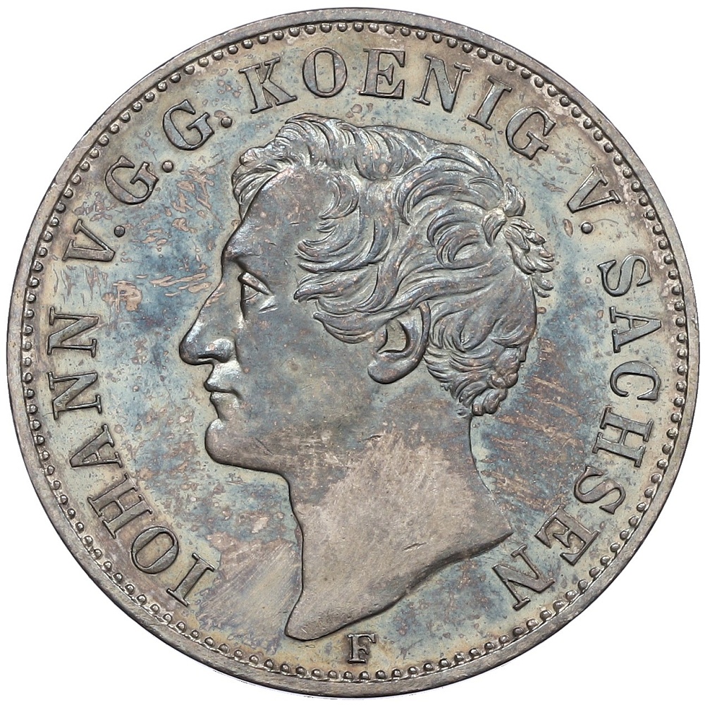 1 талер 1855 года Саксония «Посещение монетного двора Королем Иоганном» — Фото №2