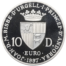 10 динеров 1997 года Андорра «Дворец Правосудия» — Фото №2