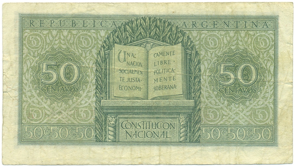 50 сентаво 1950-1951 года Аргентина — Фото №2
