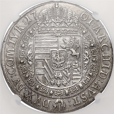 1 талер 1701 года Австрия (Леопольд I) монетный двор Халль — в слабе NGC (AU58) — Фото №2