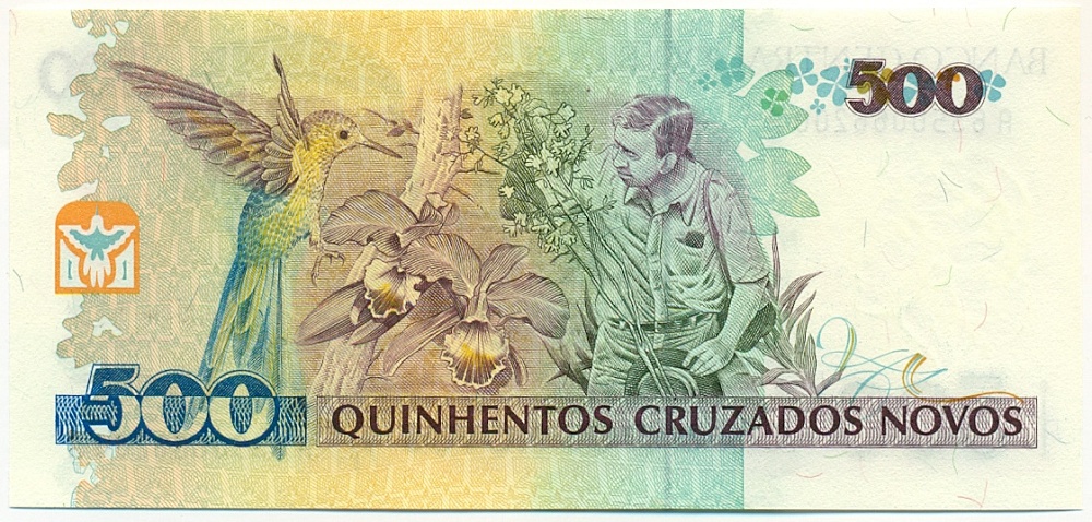 500 крузейро 1990 года Бразилия (Надпечатка на 500 новых крузадо) — Фото №2