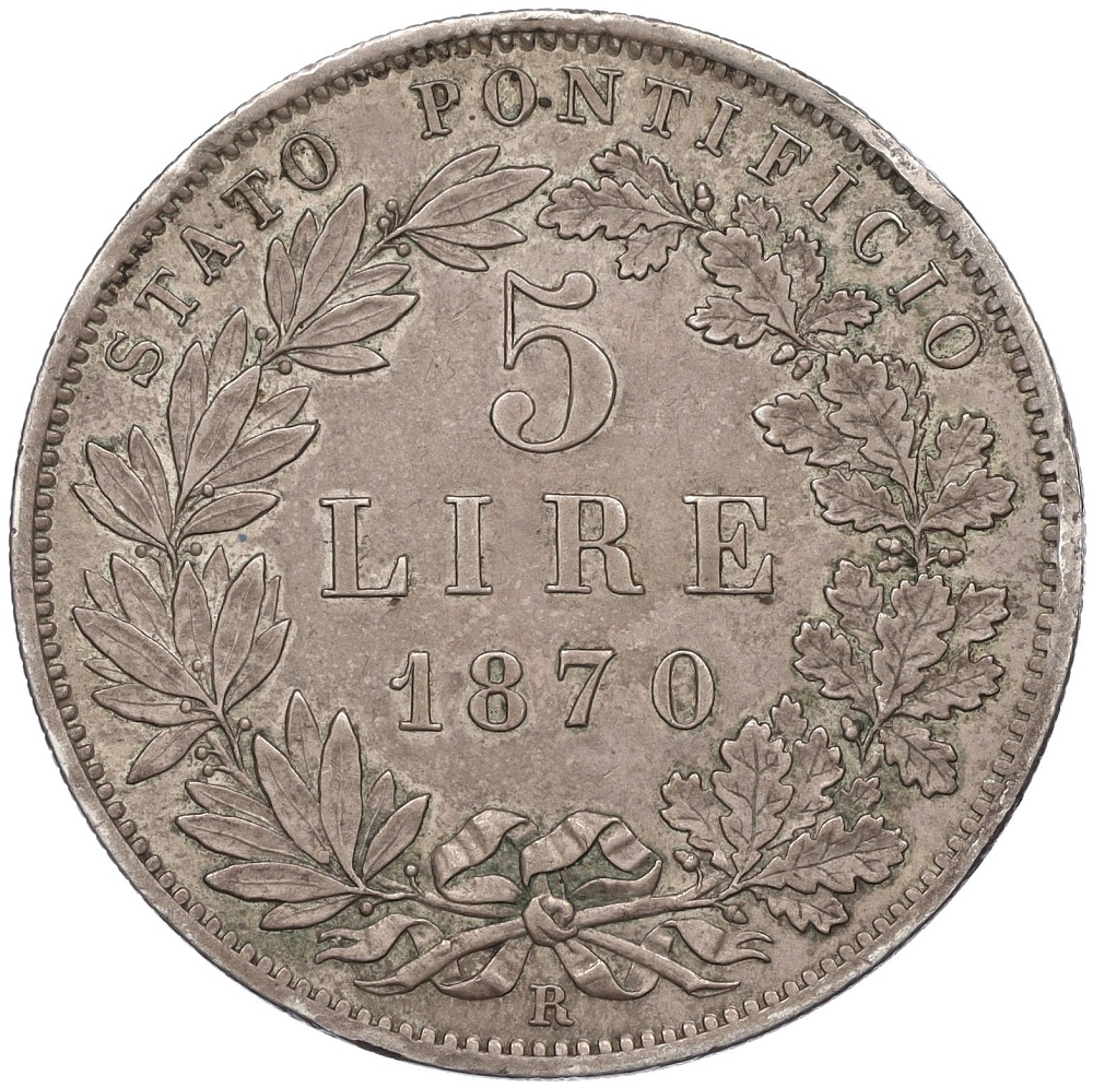 5 лир 1870 года Папская область — Фото №1
