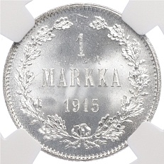 1 марка 1915 года Русская Финляндия — в слабе NGC (MS65) — Фото №1