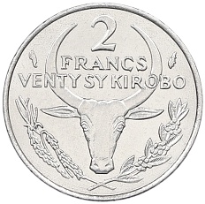 2 франка 1976 года Мадагаскар — Фото №2