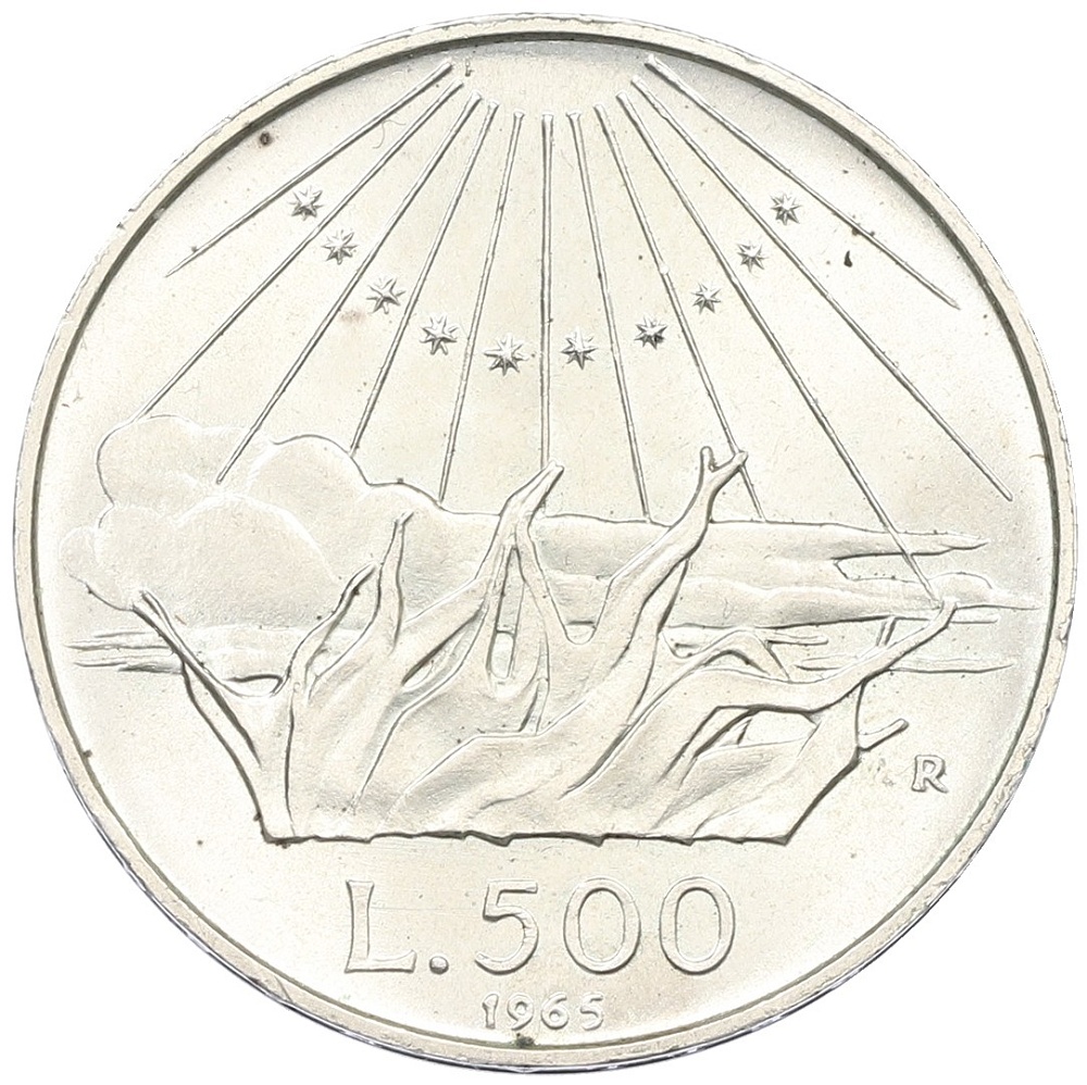 500 лир 1965 года Италия «700 лет со дня рождения Данте Алигьери» — Фото №1