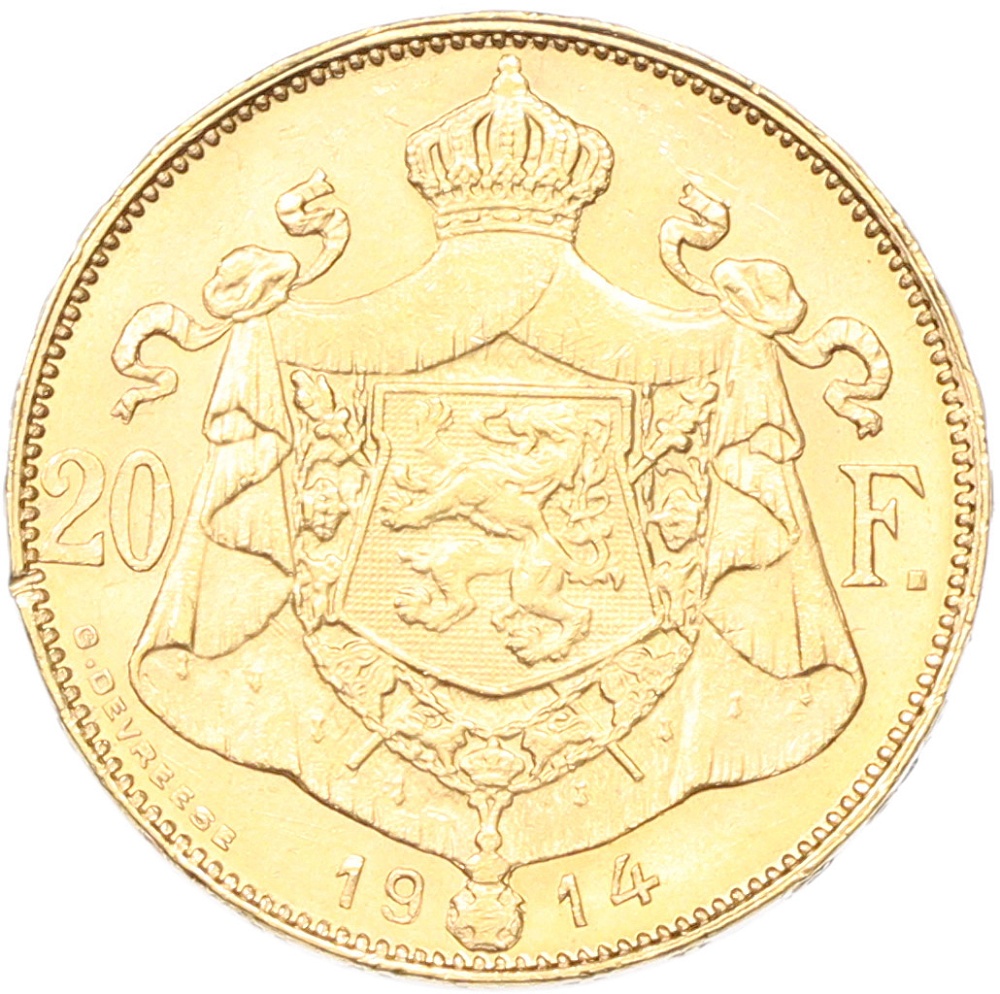 20 франков 1914 года Бельгия — легенда на фламандском (DER BELGEN) — Фото №1