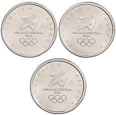 Набор из 3 монет 1/4 евро 2025 года Италия «Зимние Олимпийские игры 2026 года» — Фото №2