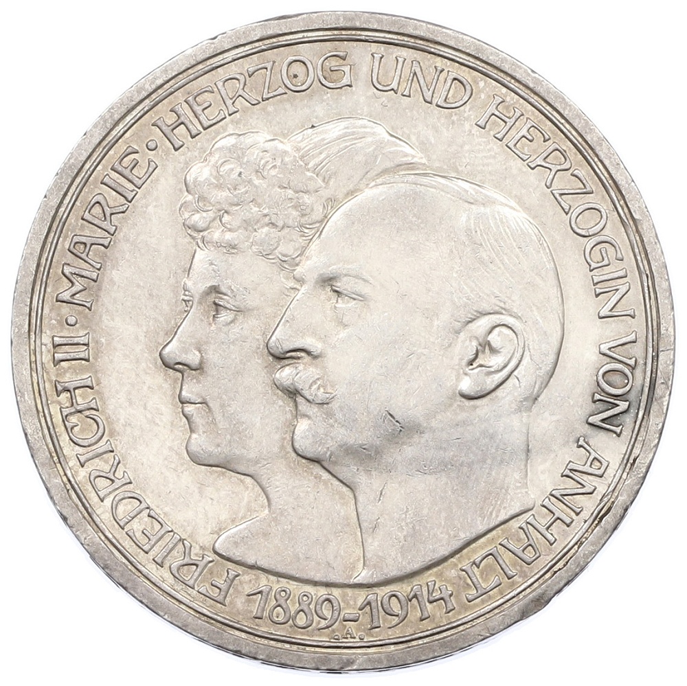 3 марки 1914 года Германия (Ангальт) «25 лет свадьбе Фридриха II и Марии Баденской» — Фото №1