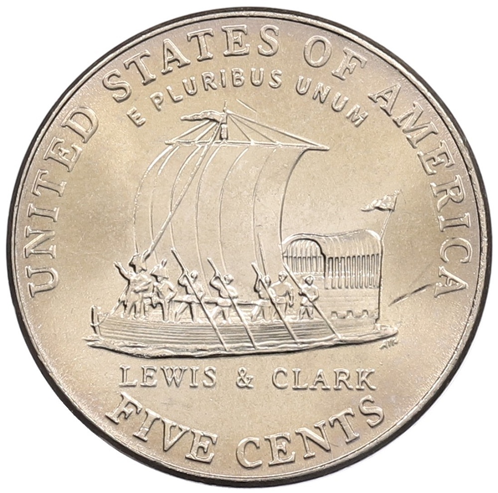 5 центов 2004 года D США «200 лет экспедиции Льюиса и Кларка — Лодка» — Фото №1