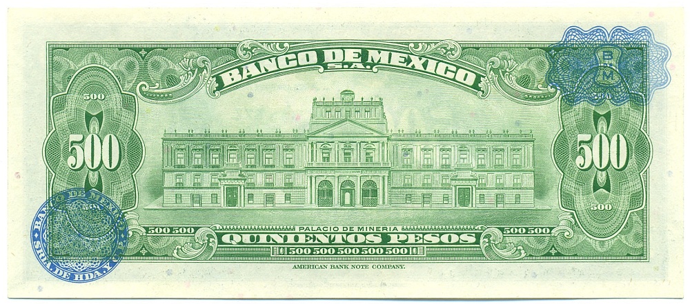 500 песо 1974 года Мексика (Синяя печать) — Фото №2