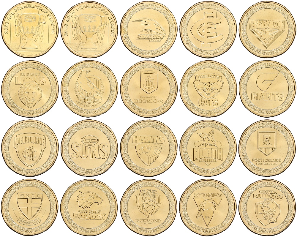 Набор из 20 монет 1 доллар 2023 года Австралия «Австралийская футбольная лига» (в буклете) — Фото №1
