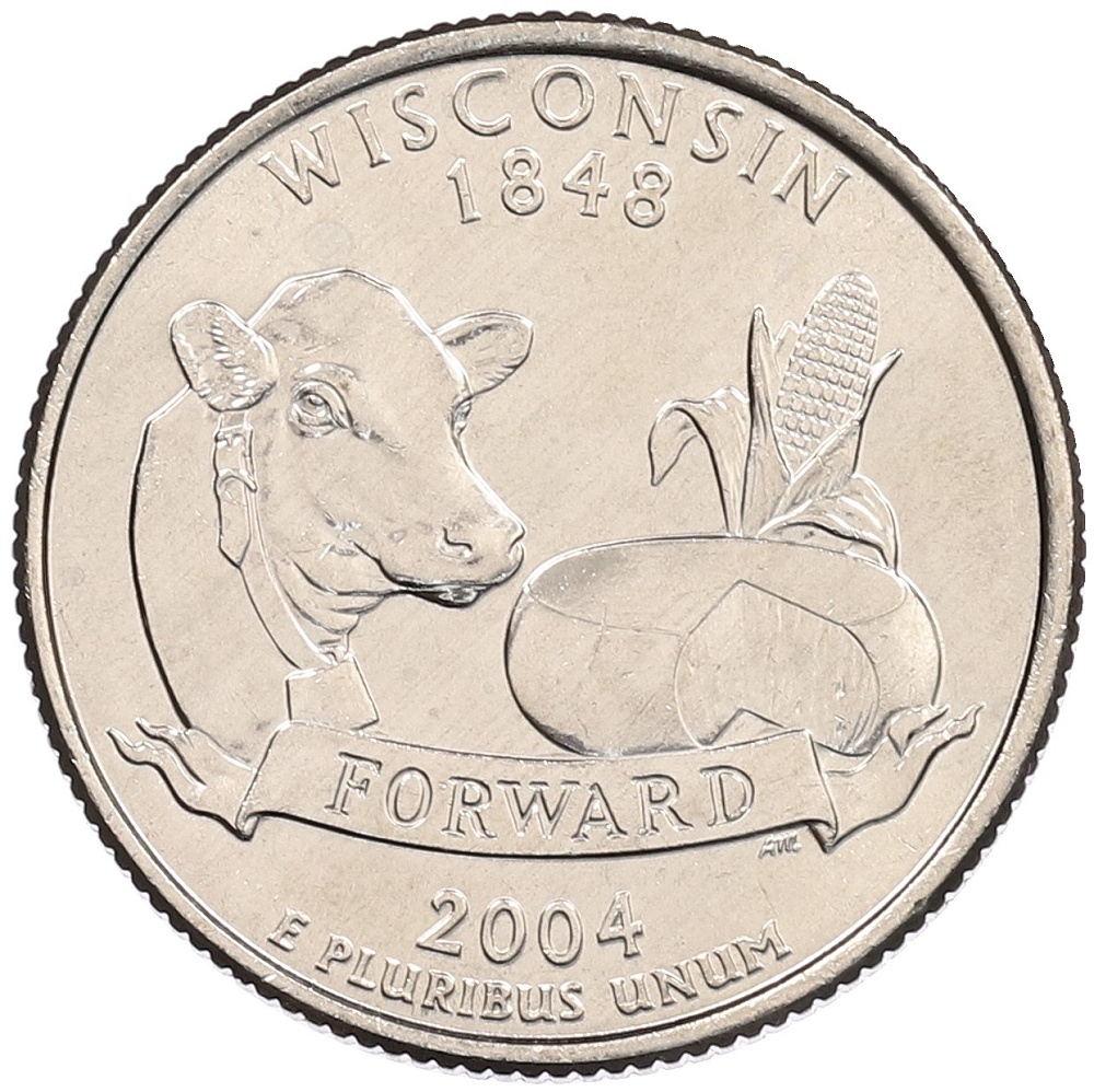 1/4 доллара (25 центов) 2004 года D США «Штаты и территории — Висконсин» — Фото №1