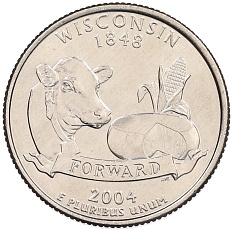 1/4 доллара (25 центов) 2004 года D США «Штаты и территории — Висконсин» — Фото №1