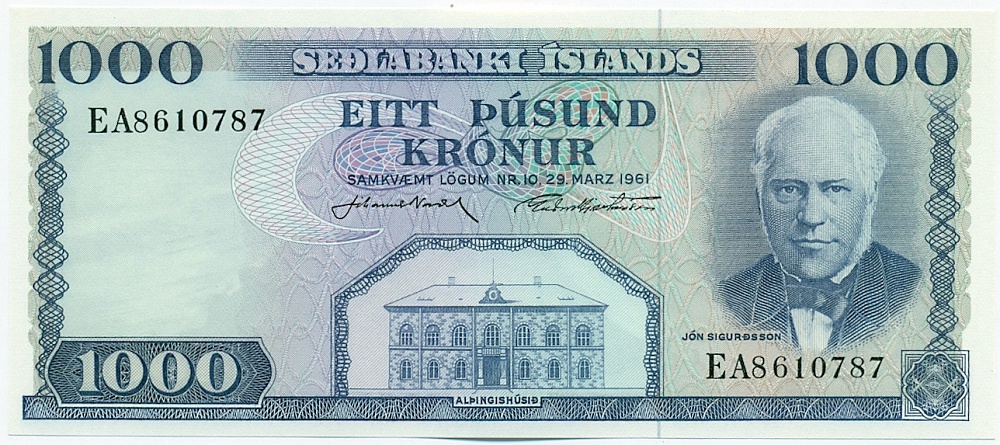 1000 крон 1961 года Исландия — Фото №1