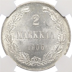 2 марки 1906 года Русская Финляндия — в слабе NGC (MS63) — Фото №1