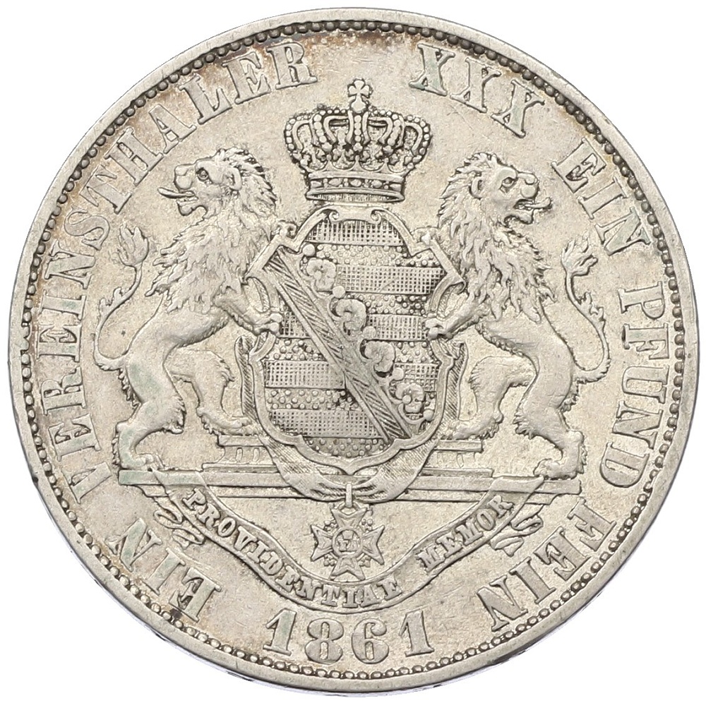 1 союзный талер 1861 года Саксония — Фото №2