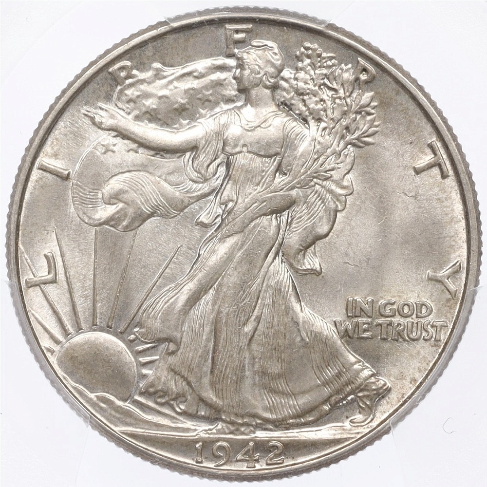 1/2 доллара (50 центов) 1942 года США — в слабе PCGS (MS63) — Фото №1