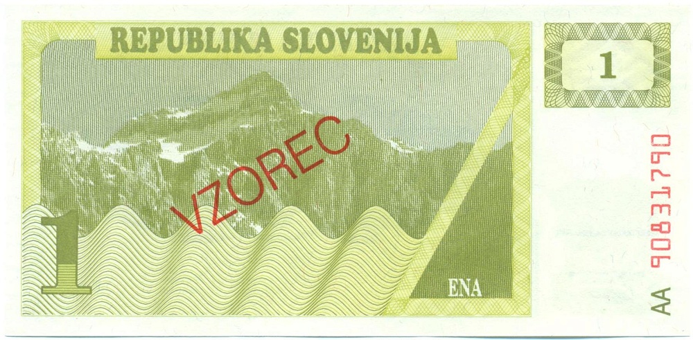 1 толар 1990 года Словения (Образец) — Фото №1