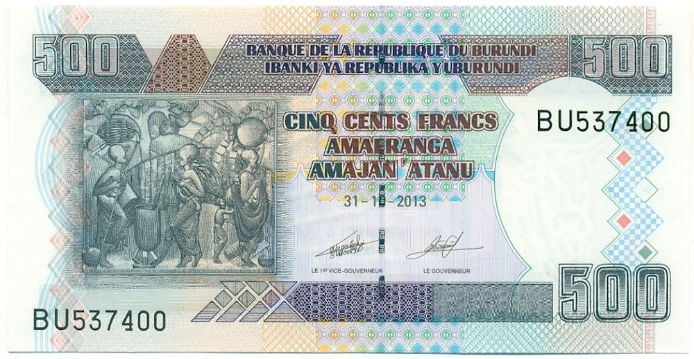500 франков 2013 года Бурунди — Фото №1