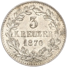 3 крейцера 1870 года Баден — Фото №1