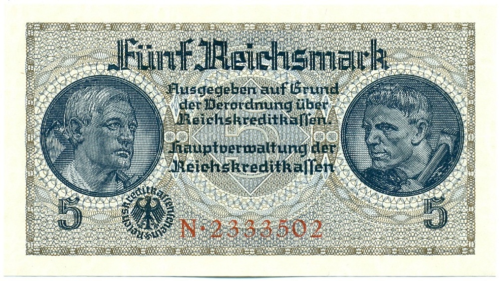 5 рейхсмарок 1940 года Германия (Для оккупированных территорий) — Фото №1
