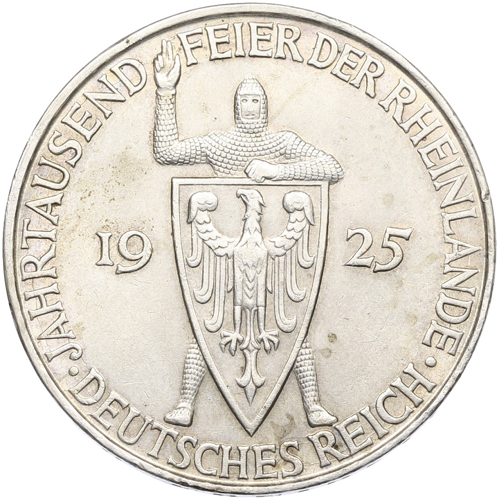 5 рейхсмарок 1925 года D Германия «Тысячелетие Рейнланда» — Фото №1