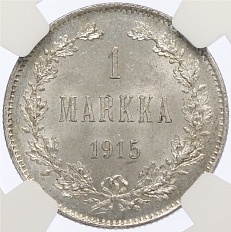 1 марка 1915 года Русская Финляндия — в слабе NGC (MS64) — Фото №1