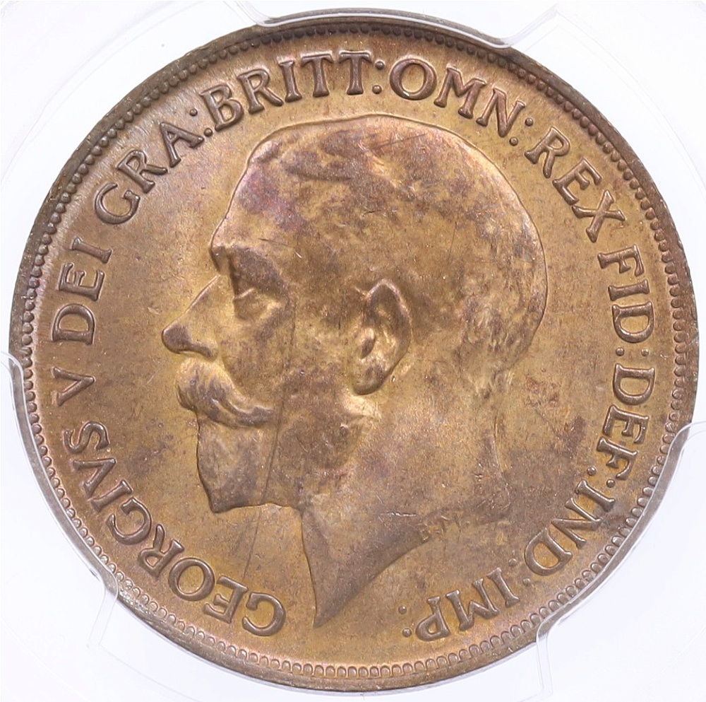 1 пенни 1916 года Великобритания (Король Георг V) в слабе PCGS (MS64RB) — Фото №2