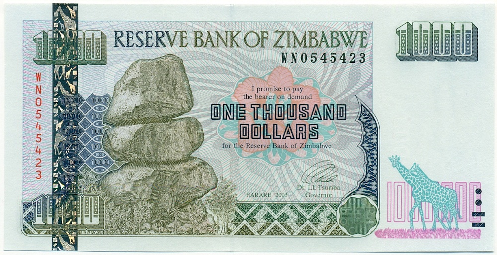 1000 долларов 2003 года Зимбабве — Фото №1