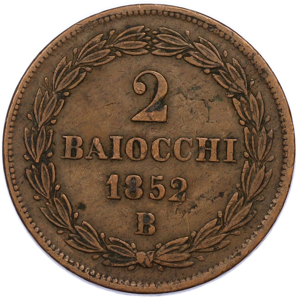 2 байокко 1852 года B Папская область — Фото №1