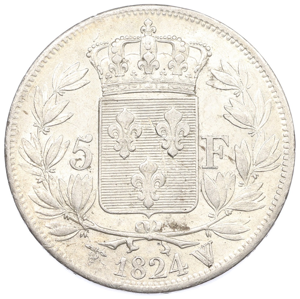 5 франков 1824 года W Франция — Фото №2