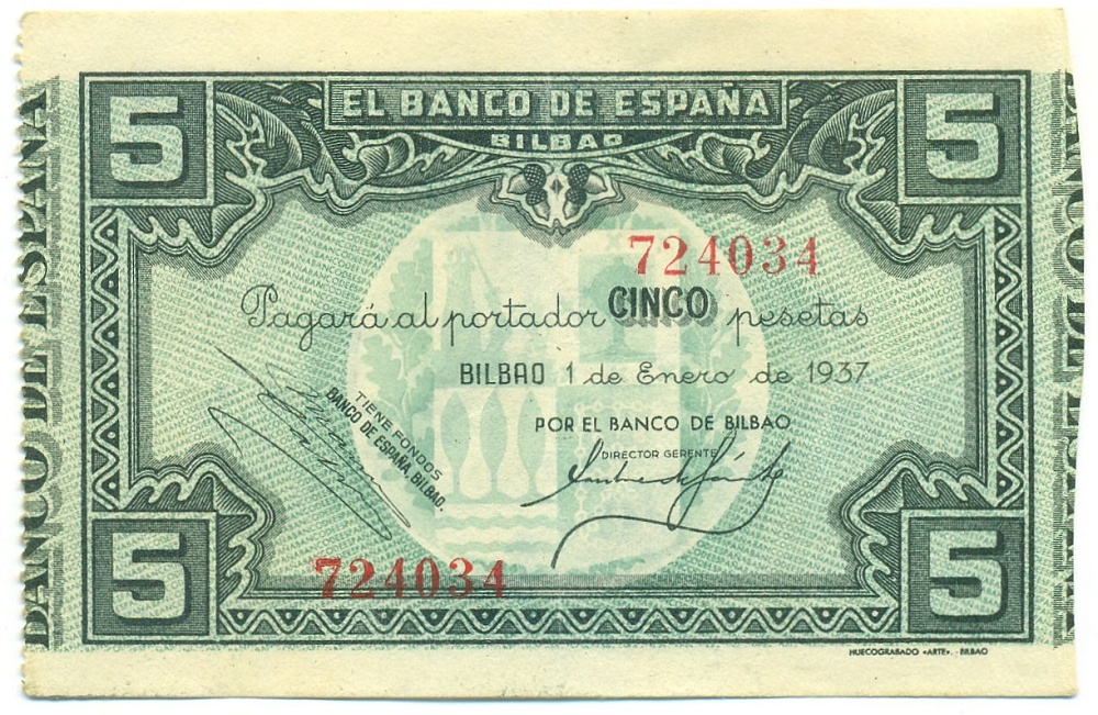 5 песет 1937 года Испания (Бильбао) — Фото №1