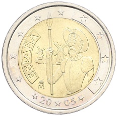 2 евро 2005 года Испания «400 лет изданию романа Дон-Кихот Мигеля Сервантеса» — Фото №1