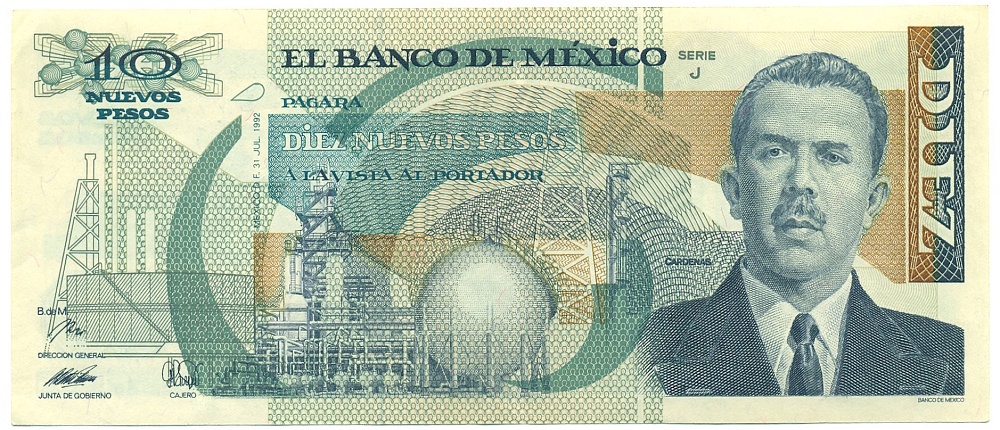 10 новых песо 1992 года Мексика — Фото №1