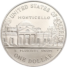 1 доллар 1993 года P США «250 лет со дня рождения Томаса Джефферсона» — Фото №2